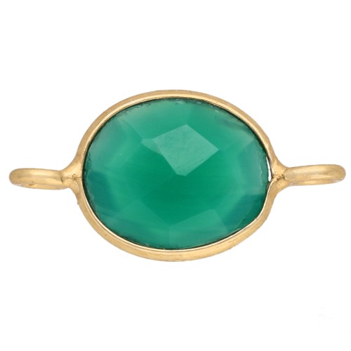 Intercalaire ovale 18x9 mm pierre gemme teintée - Doré à l'or fin - Onyx Vert x1