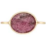 Intercalaire ovale 18x9 mm en pierre gemme - Doré à l'or fin - Rhodonite x1