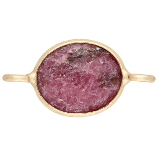 Intercalaire ovale en pierre gemme 10x8 mm - Doré à l'or fin - Rhodonite x1
