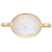 Intercalaire ovale en pierre gemme 10x8 mm - Doré à l'or fin - Pierre de lune x1
