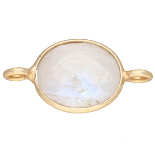 Intercalaire ovale 18x9 mm en pierre gemme - Doré à l'or fin - Pierre de lune x1