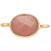 Intercalaire ovale 18x9 mm pierre gemme - Doré à l'or fin - Pierre de lune Peach|raw }}