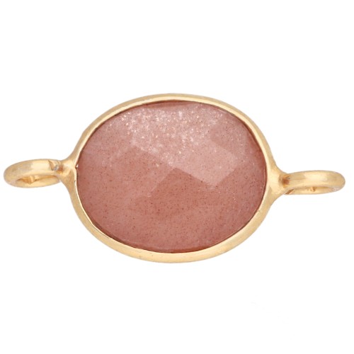 Intercalaire ovale 18x9 mm pierre gemme - Doré à l'or fin - Pierre de lune Peach