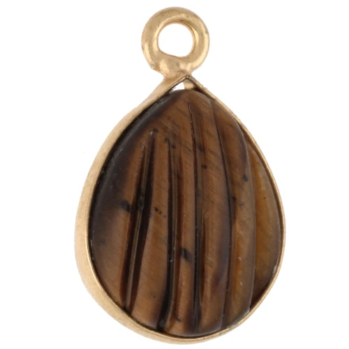 Breloque goutte striée 17x11 mm pierre gemme - Doré à l'or fin - Oeil de tigre x1
