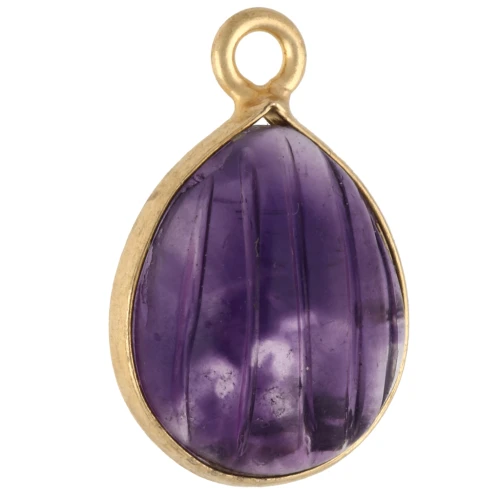 Breloque goutte striée 17x11 mm pierre gemme - Doré à l'or fin - Amethyste x1
