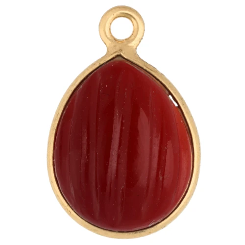 Breloque goutte striée 17x11 mm pierre gemme - Doré à l'or fin - Grenat x1