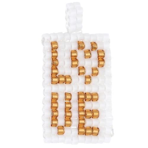 Pendentif rectangle 29x14 mm en perles de rocailles motif LOVE - Blanc - Doré x1