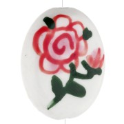 Perle ovale 19x16 mm en céramique - motif fleur - Blanc - Rose - Vert x1