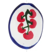 Perle ovale 22x16.5 mm en céramique - motif tomates - Blanc - Rouge - Bleu x1