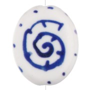 Perle ovale 18.5x15 mm en céramique - motif coquillage - Blanc - Bleu foncé x1|raw }}