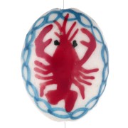 Perle ovale 21x16.5 mm en céramique - motif homard - Blanc - Rouge x1|raw }}