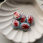 Perle ovale 21x16.5 mm en céramique - motif homard - Blanc - Rouge x1
