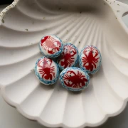 Perle ovale 21x16.5 mm en céramique - motif homard - Blanc - Rouge x1