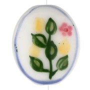 Perle ovale 20.5x18 mm en céramique - motif citronnier - Blanc - Vert - Jaune x1|raw }}