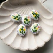 Perle ovale 20.5x18 mm en céramique - motif citronnier - Blanc - Vert - Jaune x1