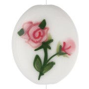 Perle ovale 21x18 mm en céramique - motif roses - Blanc - Rose - Vert x1|raw }}