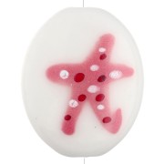 Perle ovale 21x18 mm en céramique - motif étoile de mer - Blanc - Rose x1|raw }}