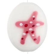 Perle ovale 21x18 mm en céramique - motif étoile de mer - Blanc - Rose x1