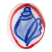 Perle ovale 20.5x17 mm en céramique - motif coquillage - Blanc - Bleu - Rouge x1|raw }}