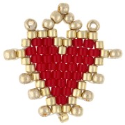 Pendentif coeur 19 mm en perles de rocailles - Rouge - Doré x1|raw }}