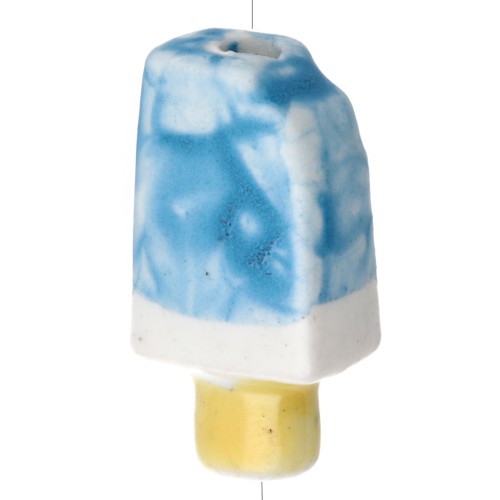 Perle glace 15x8 mm en céramique - Bleu - Blanc x1