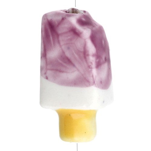 Perle glace 15x8 mm en céramique - Violet - Blanc x1