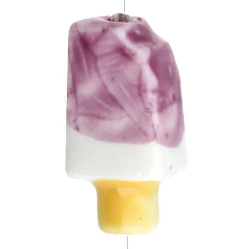 Perle glace 15x8 mm en céramique - Violet - Blanc x1