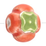 Perle tomate 16 mm en céramique - Orange - Vert x1