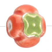 Perle tomate 16 mm en céramique - Orange - Vert x1