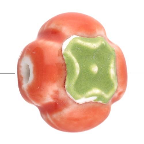 Perle tomate 16 mm en céramique - Orange - Vert x1
