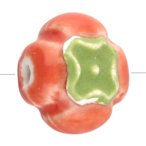 Perle tomate 16 mm en céramique - Orange - Vert x1