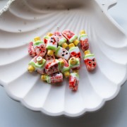 Perle glace 15x8 mm en céramique - motif pastèque - Rouge - Vert x1