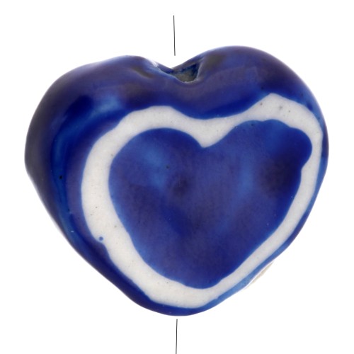 Perle coeur 12x14 mm en céramique - Bleu x1