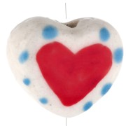 Perle coeur 12x14 mm en céramique - motif coeur et pois - Blanc - Rouge - Bleu x1
