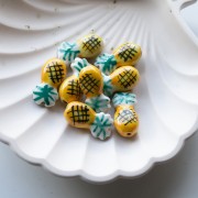Perle ananas 22x11 mm en céramique - Jaune - Vert x1