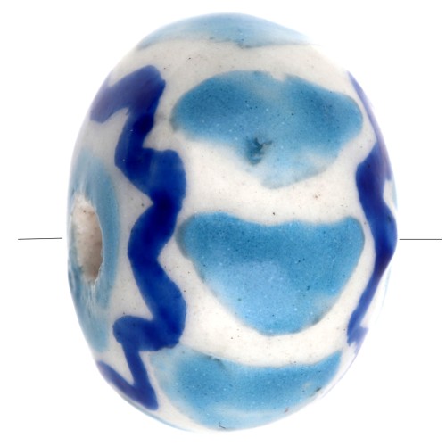 Perle rondelle 15x10.5 mm en céramique - Bleu clair - Bleu foncé x1