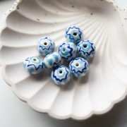 Perle rondelle 15x10.5 mm en céramique - Bleu clair - Bleu foncé x1