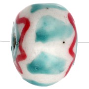 Perle rondelle 15x10.5 mm en céramique - Turquoise - Rouge x1