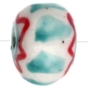 Perle rondelle 15x10.5 mm en céramique - Turquoise - Rouge x1