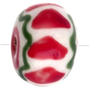 Perle rondelle 15x10.5 mm en céramique - Rouge - Vert x1