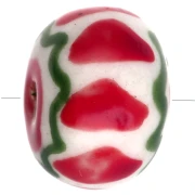 Perle rondelle 15x10.5 mm en céramique - Rouge - Vert x1