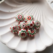 Perle rondelle 15x10.5 mm en céramique - Rouge - Vert x1
