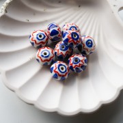 Perle rondelle 15x10.5 mm en céramique - Bleu foncé - Rouge x1
