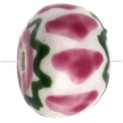 Perle rondelle 15x10.5 mm en céramique - Rose clair - Vert x1