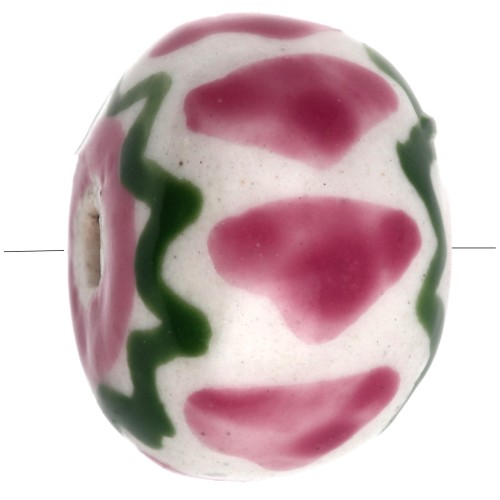 Perle rondelle 15x10.5 mm en céramique - Rose clair - Vert x1