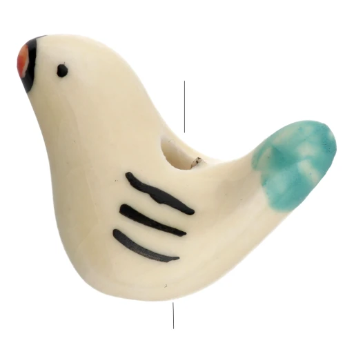 Perle oiseau 15x21 mm en céramique - Beige - Turquoise x1