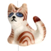 Perle chat 16x15 mm en céramique - Marron tigré x1