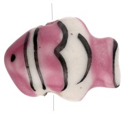 Perle poisson clown 13x17.5 mm en céramique - Vieux rose - Blanc x1