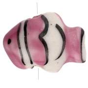 Perle poisson clown 13x17.5 mm en céramique - Vieux rose - Blanc x1