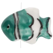 Perle poisson clown 13x17.5 mm en céramique - Vert foncé - Blanc x1